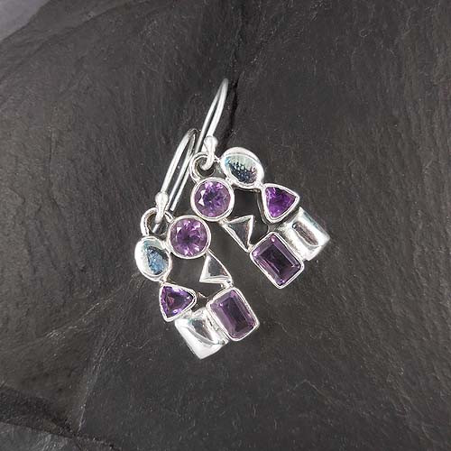 Amethyst Ohrringe 3 Steine Eckig